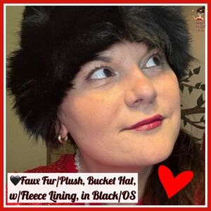❤️🖤Faux Fur/Plush, Bucket Hat, w/Fleece Lining, in Black/OS